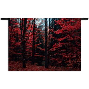 Velours Wandkleed Het rode bos Rechthoek Horizontaal XL (105 X 150 CM) - Wandkleden - Met roedes