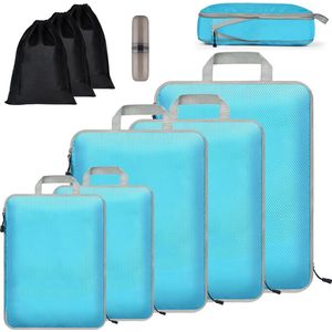 Koffer-organizerset, 9 stuks, Packing Cubes, waterdichte reis-kledingtassen, verpakkingskubus, uitbreidbare paktassen, bagage-organizer voor reizen of thuis, blauw