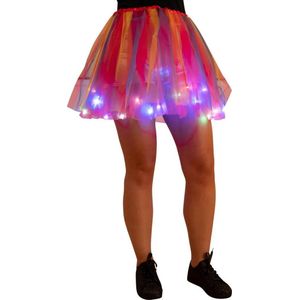 Tule rokje/ tutu - Volwassen petticoat - Met gekleurde lichtjes/ LED lampjes - Regenboog - ZONDER sterretjes