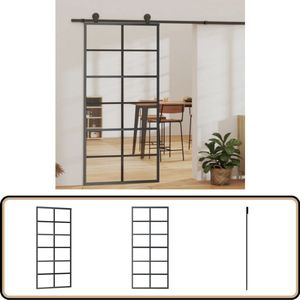 vidaXL Schuifdeur - 90x205 cm - ESG-glas - Zwart Schuifdeur - ESG-glas - Aluminium - Transparante Deur - Wandafscheider
