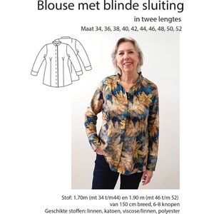 Fifty Ways Naaipatroon, blouse met blinde sluiting voor dames, maat 34 t/m 52