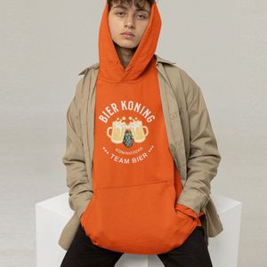 Koningsdag Hoodie Bier Koning - MAAT XL - Uniseks Fit - Oranje Feestkleding