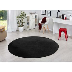 Modern effen vloerkleed rond Fancy - zwart 133 cm rond