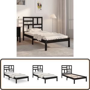 vidaXL Bedframe Massief Hout Zwart - 100x200 cm Houten Bedframe - Eenpersoonsbed - Massief Grenenhout - Zwart Bed - Modern Bed