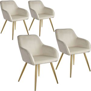 tectake® - set van 4 stoelen Marilyn fluweellook - creme/goud - 404902