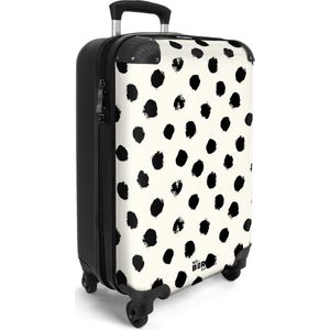 NoBoringSuitcases.com® - Vakantie handbagage koffer lichtgewicht - Hardcase reiskoffer trolley - Rolkoffer op wieltjes - Witte reistrolley met zwarte stippen - Past binnen 55x40x20 en 55x35x25