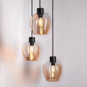 Design mat zwarte en zandgouden hanglamp met amberkleurig glas 3-lichts - Stockton