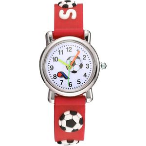 Kinder Horloge | Voetbal / Soccer Rood | 3D Siliconen | Ø 25 mm