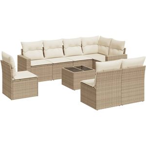 vidaXL Loungeset 9-delig - Poly Rattan - Beige Loungeset - Tuinlounge - Buitendining - Lounge Set - Tuinmeubels