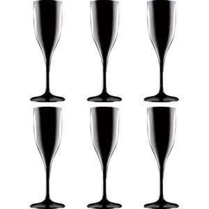 Set van 8x stuks champagneglazen/prosecco flutes zwart 150 ml onbreekbaar kunststof - herbruikbaar - Champagneglazen