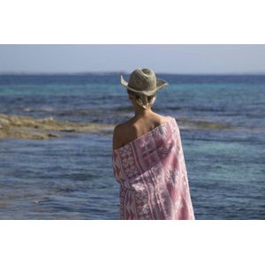 Hamamdoek Aztec Soft Red - 170x85cm - Dun Katoenen Strandlaken - Saunadoek - Saunalaken- Omslagdoek - Stranddoek - Reishanddoek - Plaid