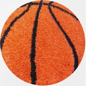 Pochon - Tapijt Fun - Oranje - 120x120x3 - Vloerkleed - Basketbal - Hoogpolige Vloerkleed - Vloerkleed voor Kinderkamer - Speelkleed - Ronde Vloerkleed - Ronde Tapijt