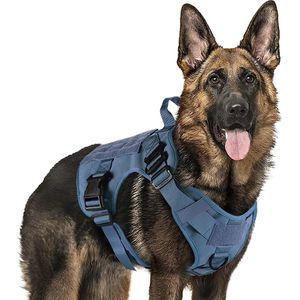 Anti-trek hondenharnas voor grote / grote honden, tactisch borstharnas met handvat metalen gesp, militair ademend veiligheidsharnas, verstelbaar gewatteerd hondenvest, XL blauw