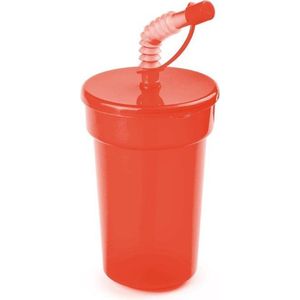 3x Afsluitbare drinkbekers rood 400 ml met rietje - sport bekers/limonade bekers 3 stuks - peuters/kinderen