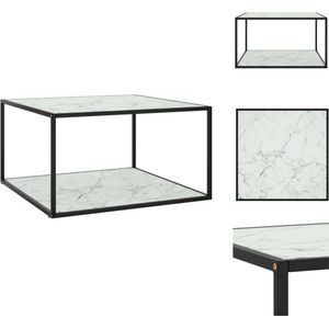 vidaXL Salontafel - Gehard glas en gepoedercoat staal - 90 x 90 x 50 cm - zwart en wit - Tafel