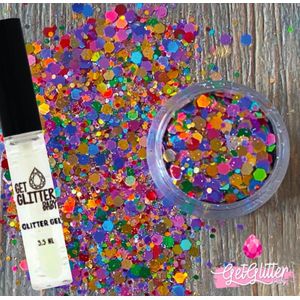 GetGlitterBaby® Chunky Festival Glitters voor Lichaam en Gezicht / Face Body Jewels Glitterlijm / Gel Glittergel - Roze / Rood / Geel / Blauw / Oranje / Groene / Paars en Glitter Lijm HuidLijm