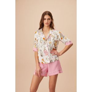 Suwen- Viscose Pyjama Korte Mouw / Korte Broek Roze Maat XL