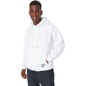 Trendyol Witte Oversized/Wijde Snit Capuchon Gelabelde Fleece/Warme Sweatshirt Tmnaw21Sw2005