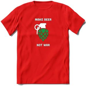 make beer not war Bier T-Shirt | Unisex Kleding | Dames - Heren Feest shirt | Drank | Grappig Verjaardag Cadeau tekst | - Rood - XXL