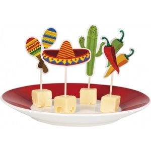 36x Mexicaanse cocktail prikkers fiesta 9 cm - cocktailprikkers / prikkertjes