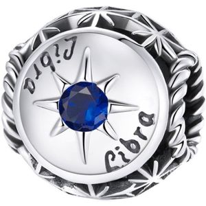 Sterrenbeeld weegschaal bedel met donker blauwe zirkonia steen | zodiac libra bead | Zilverana | geschikt voor alle bekende merken | 925 zilver | moederdag