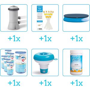 Accessoires voor Intex Easy Set Zwembad - 396x84 cm - Rond - Opblaasbaar - Intex - 28143NP - Zwembadfilterpomp - Testrips - Afdekzeil - Filters - Chloordrijver - Chloor