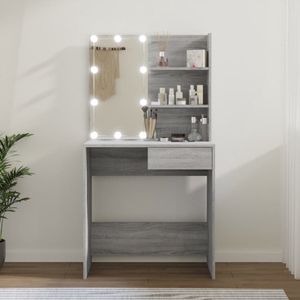 Kaptafel met spiegel en verlichting - Make up tafel - Make up - Toilettafel -Met lades - 74,5 x 40 x 141 cm - Grijs sonoma eiken