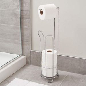 Porte papier toilet avec espace pour rouleaux d'avance en métal - Distributeur papier toilet compact - Idéal pour 4 rouleaux - Argenté