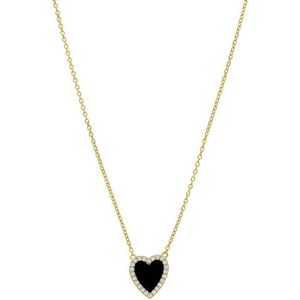 Lucardi Dames Zilveren goldplated ketting met een hartvormige Black Agate gemstone - Ketting - Staal - Goud - 45 cm