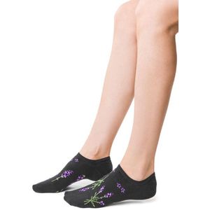 Donkergrijze sneakersokken met lavendelprint–naadloos & comfortabel katoen-2 paar–maat 35-37