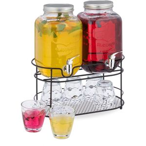 Relaxdays limonadetap set - water dispenser met houder - 4 liter - 6 glaasjes - watertap