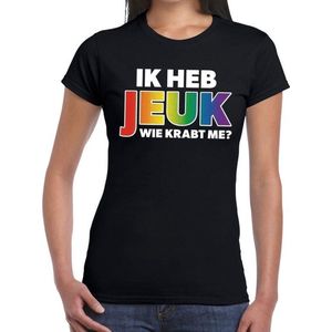 Ik heb jeuk wie krabt me gaypride t-shirt zwart met regenboog tekst voor dames -  Gay pride/LGBT kleding XS