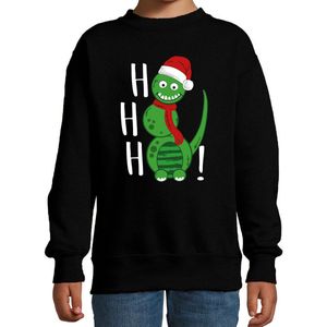 Bellatio Decorations Kersttrui/sweater voor jongens/meisjes - Hohoho - zwart - sneeuwpop dino 134/146