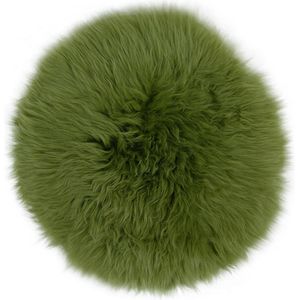 Stoelkussen - zitkussen schapenvacht - groen rond - stoelpad - zetelkussen - klein rond vachtje.