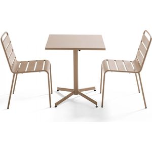 Oviala - Set van een vierkante tuin tafel en 2 taupe stoelen - Palavas