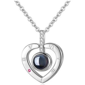 Zilveren Hart 100 Talen Ik Hou Van Je Ketting - Zilver Ketting - I Love You Ketting - Cadeau TIP - LIMITED EDITION