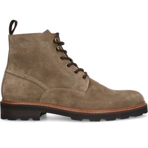 Manfield - Heren - Taupe suède veterboots - Maat 46