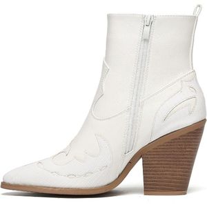 SmileFavorites® Dames Cowboylaarzen met Hak Kort - Wit - Imitatieleer - Maat 40