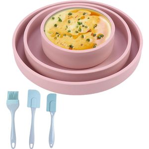 Siliconen bakvorm set 3 stuks rond anti-aanbak taartvorm 10 cm - 15 cm - 18 cm inclusief deegschraper en bakborstel - hittebestendig voor gelaagde taart tartelette vormen