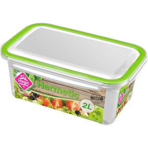 5x Voorraad/vershoudbakjes 2 liter transparant/groen plastic/kunststof - Kiev - Luchtdicht/hermetisch afgesloten vershouddoos bakje - Mealprep - Maaltijden bewaren