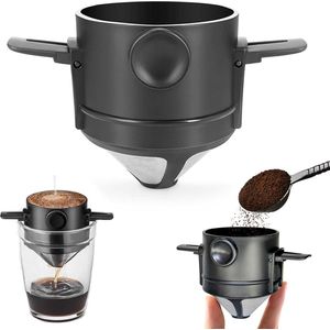 Koffiefilter, koffiedruppelaar, koffiefilter, koffiefilterhouder, roestvrij staal, papierloos, draagbaar, permanente koffiefilter, inklapbaar, voor thuis, kantoor, reizen en kamperen