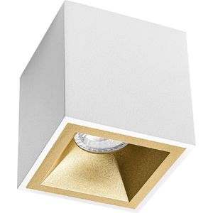 Opbouwspot GU10 - Proma Cliron Pro - Opbouw Vierkant - Mat Wit/Goud - Aluminium - Verdiept - 90mm