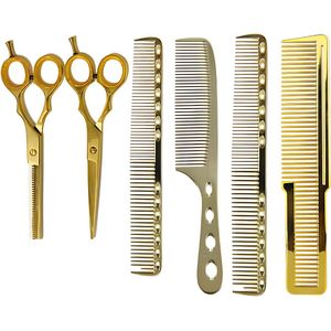 Guardian Beauty Haarknipset – 5.5 Inch Duitse RVS Knip- en Schuifschaar, 4-delige Ultra-Dunne Aluminium Kamset, en Gratis Etui – Gouden Professionele Haarknip- en Stylingtools