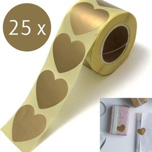 Sluitsticker - Sluitzegel - 25 stuks - Goud Hart - Groot 50mm -  Trouwkaart - Geboortekaart | Gouden Hart | Hartjes - Hart | Envelop stickers | Cadeau - Traktatie | Leuk verpakt | Huwelijk - Babyshower