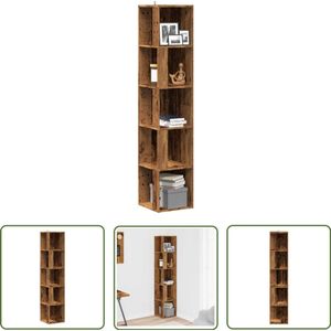 The Living Store Hoekkast 33x33x165 cm bewerkt hout oud houtkleurig - Hoekkast - Opbergkast - Houten Kast - Vintage Kast - Bibliotheekkast