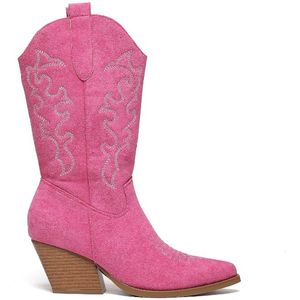 SmileFavorites® Dames Cowboylaarzen met Hak - Roze - Suedine - Maat 39