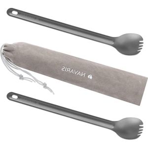 2x spork - extra lange handgreep - Set van 2 - Campingbestek titanium - Lichtgewicht - Bewaarzakje