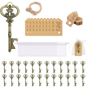 Vintage Bronzen Sleutelflesopeners Set voor Bruiloften en Feesten - 50 Stuks met Transparante Zakken, Kraft Papieren Geschenkhangers en Jute Binddraden - Retro Decor en Gastgeschenken voor Speciale Gelegenheden