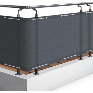 Antraciet Balkonscherm 90x500 cm - Ondoorzichtige PES Windscherm met Bevestigingsoogjes en Koord - Waterafstotend & UV-Bestendig - Geschikt voor Balkon, Tuin en Terras