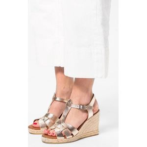 Sacha - Dames - Gouden leren sleehak sandalen - Maat 42